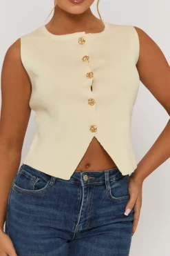 Rebellious Fashion Cream Knitted Square Neck Waistcoat - Karyn