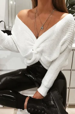Rebellious Fashion Cream Knot Knit Jumper - Kerri