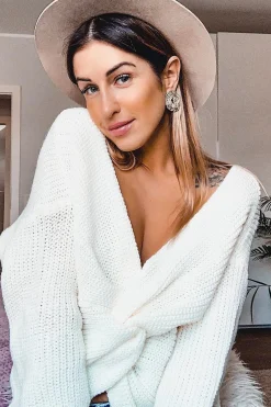 Rebellious Fashion Cream Knot Knit Jumper - Kerri