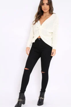 Rebellious Fashion Cream Knot Knit Jumper - Kerri
