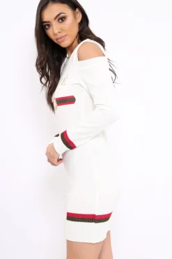 Rebellious Fashion Cream Liberte Slogan Jumper Dress - Lizeth