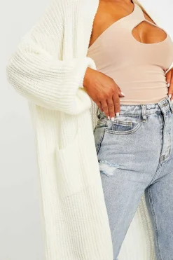 Rebellious Fashion Cream Longline Knit Cardigan - Abbie