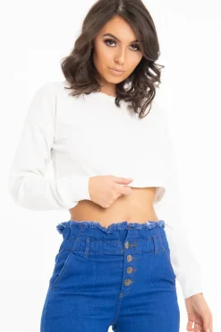 Rebellious Fashion Cream Long Sleeve Crop Top - Nolan