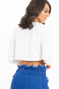 Rebellious Fashion Cream Long Sleeve Crop Top - Nolan