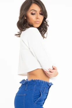 Rebellious Fashion Cream Long Sleeve Crop Top - Nolan
