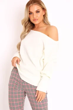 Rebellious Fashion Cream Off Shoulder Knit Jumper - Brithany