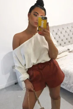 Rebellious Fashion Cream Off Shoulder Knit Jumper - Brithany