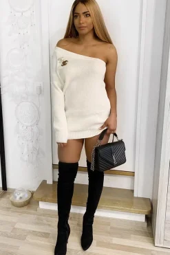 Rebellious Fashion Cream One Shoulder Jumper Dress - Liseth