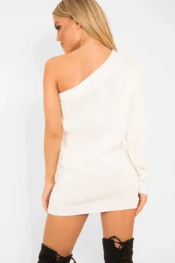 Rebellious Fashion Cream One Shoulder Jumper Dress - Liseth
