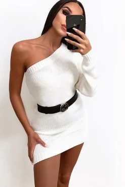 Rebellious Fashion Cream One Shoulder Jumper Dress - Liseth