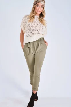 Rebellious Fashion Cream Open Knit Short Sleeve Top - Elene