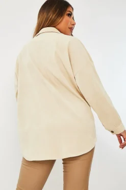Rebellious Fashion Cream Oversized Fit Corduroy Shirt - Brina