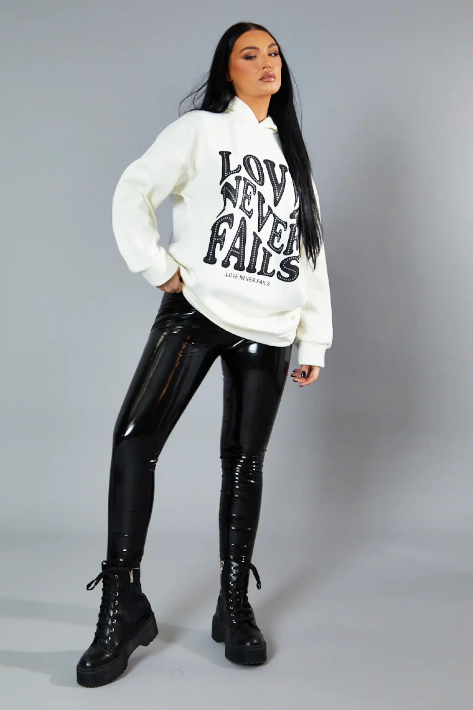 Rebellious Fashion Cream Oversized Slogan Hoodie - Kriss