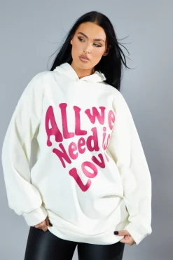 Rebellious Fashion Cream Oversized Slogan Hoodie - Sora