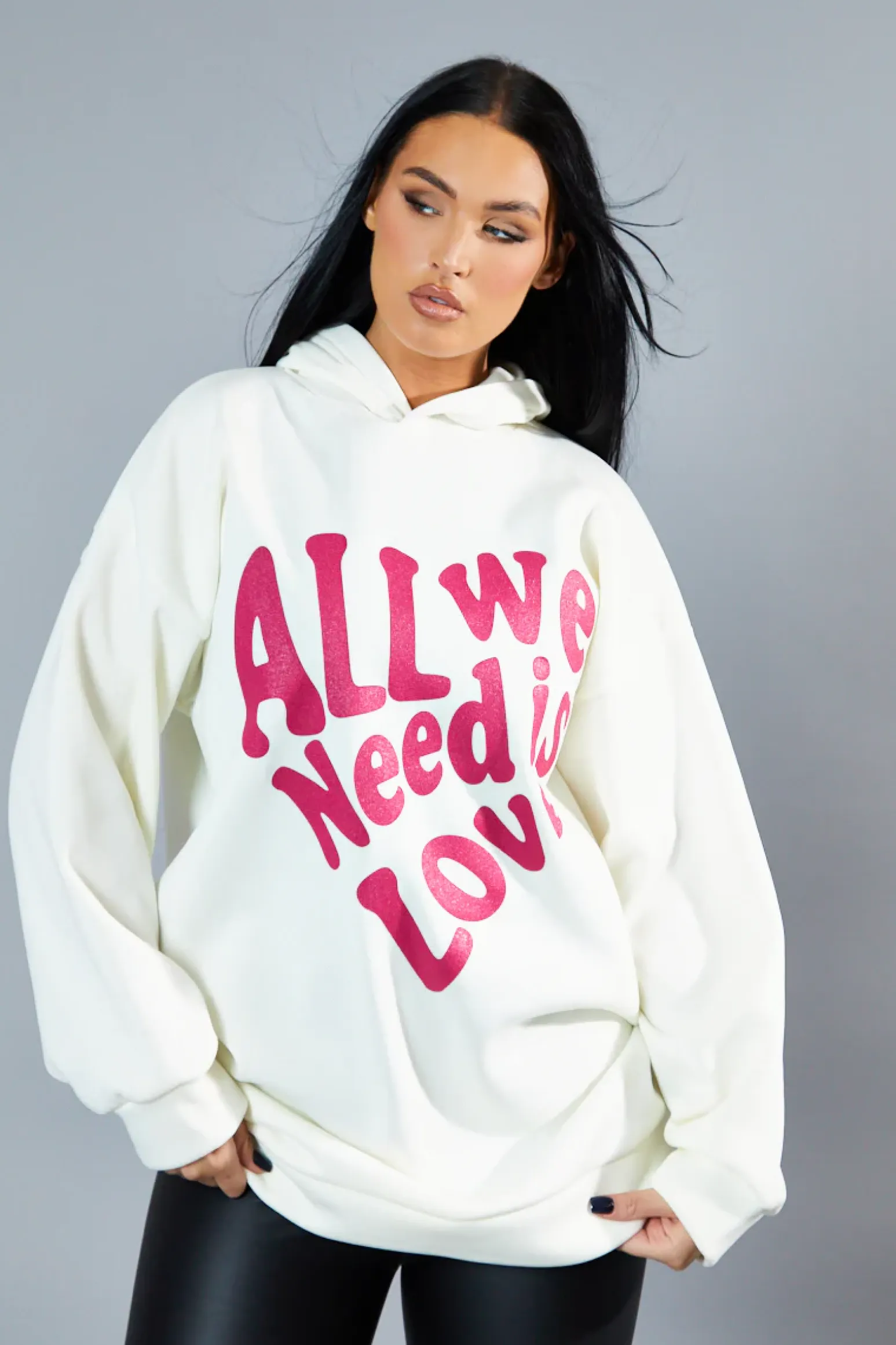 Rebellious Fashion Cream Oversized Slogan Hoodie - Sora