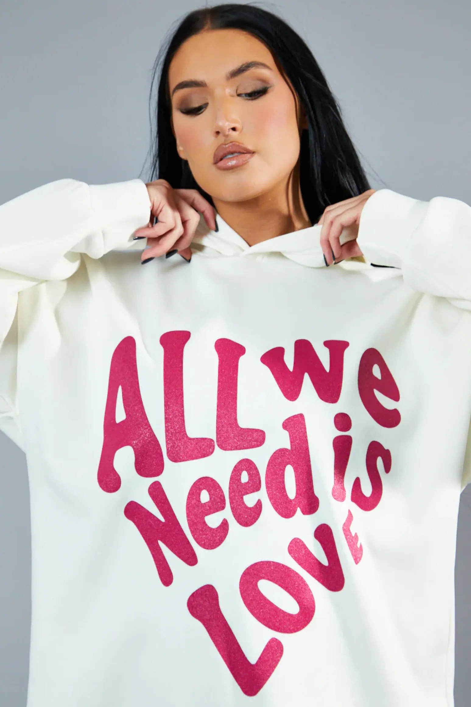 Rebellious Fashion Cream Oversized Slogan Hoodie - Sora