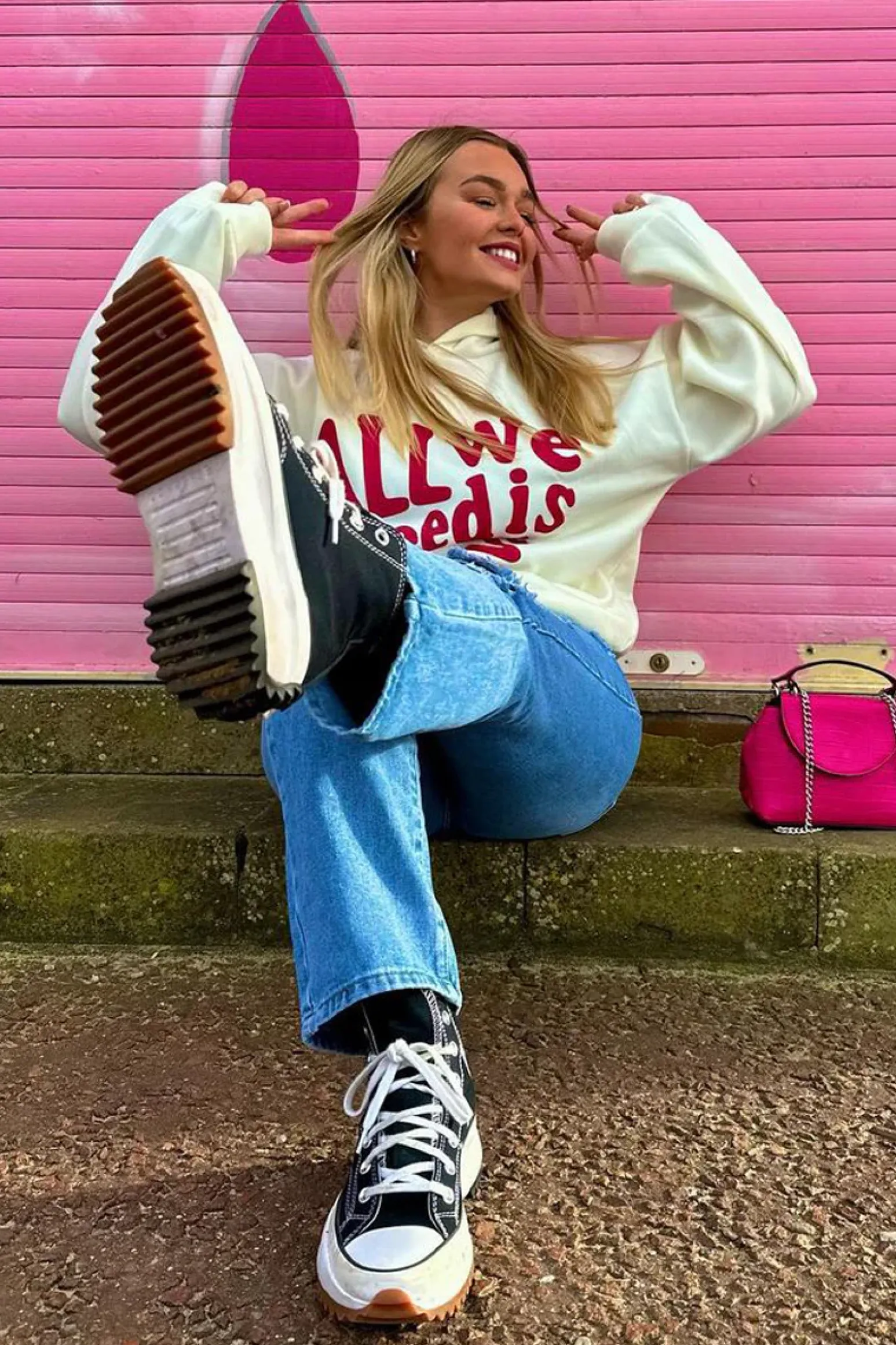 Rebellious Fashion Cream Oversized Slogan Hoodie - Sora