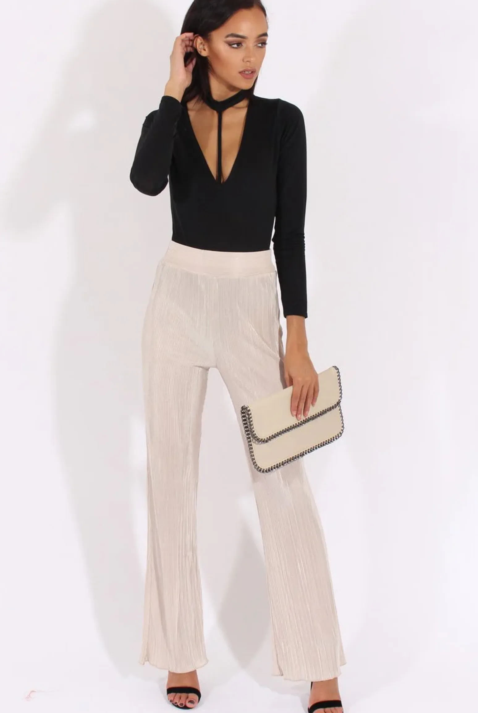 Rebellious Fashion Cream Pleated Long High Waisted Trousers - Jojo