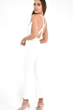 Rebellious Fashion Cream Plunge Cross Back Bodysuit - Elenora