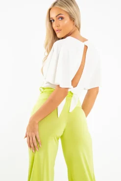 Rebellious Fashion Cream Plunge Tie Back Blouse Crop Top - Bryelle