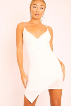 Rebellious Fashion Cream Plunge Wrap Front Slinky Mini Dress - Cressie
