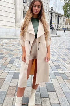 Rebellious Fashion Cream Relaxed Tie Waist Trench Coat - Mayva