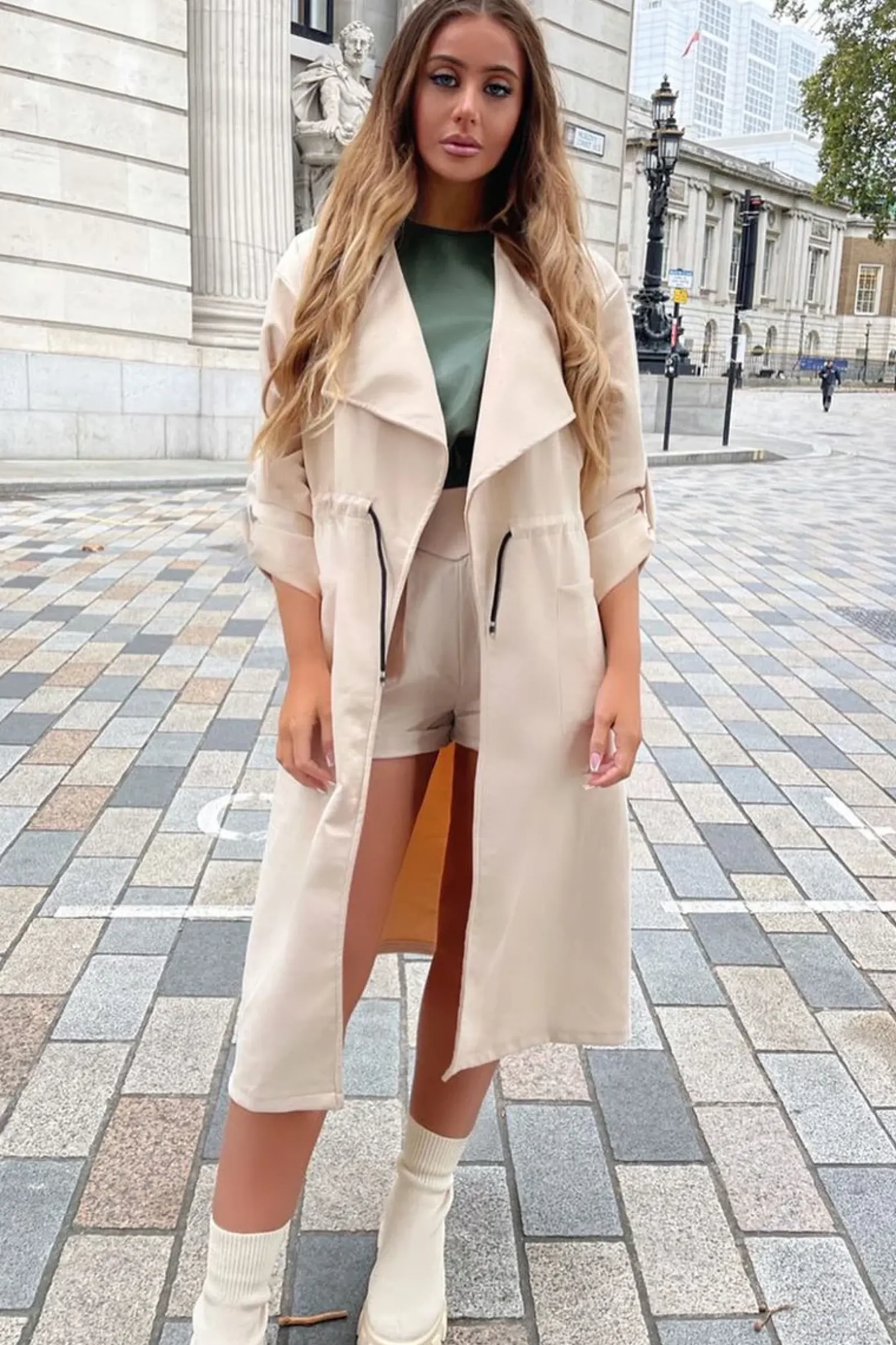 Rebellious Fashion Cream Relaxed Tie Waist Trench Coat - Mayva