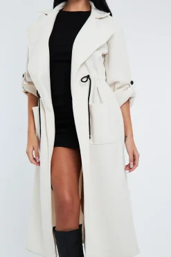 Rebellious Fashion Cream Relaxed Tie Waist Trench Coat - Mayva