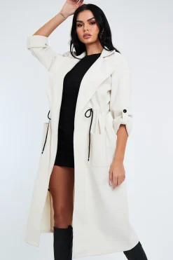 Rebellious Fashion Cream Relaxed Tie Waist Trench Coat - Mayva