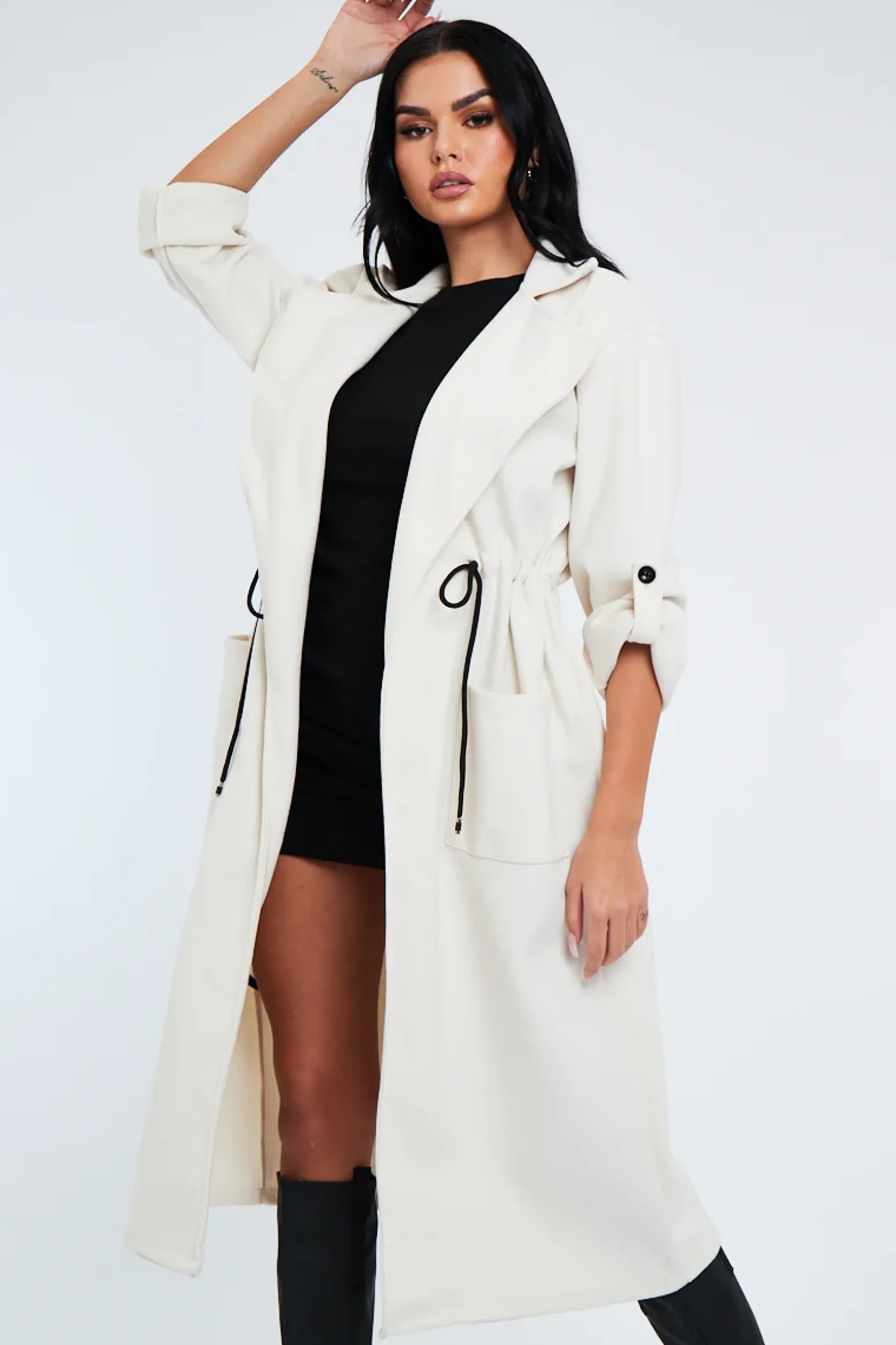 Rebellious Fashion Cream Relaxed Tie Waist Trench Coat - Mayva