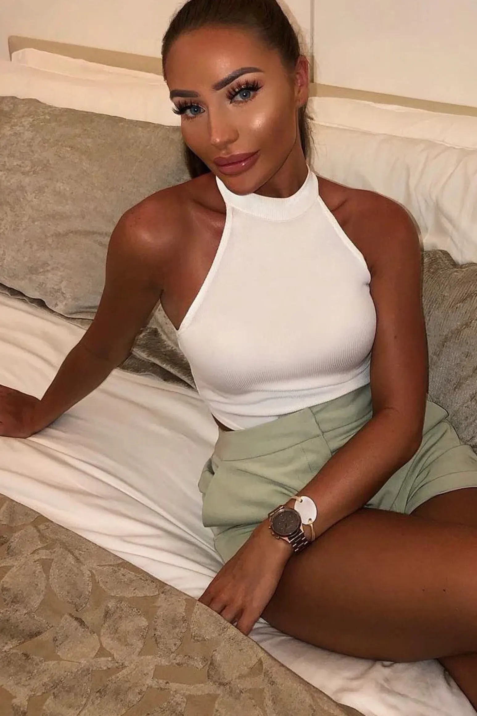 Rebellious Fashion Cream Ribbed High Neck Sleeveless Bodysuit - Electra