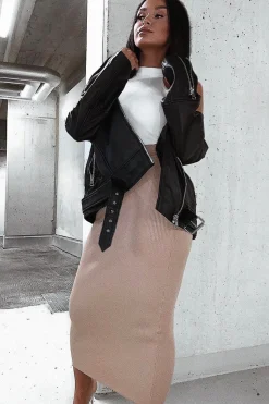 Rebellious Fashion Cream Ribbed High Neck Sleeveless Bodysuit - Electra