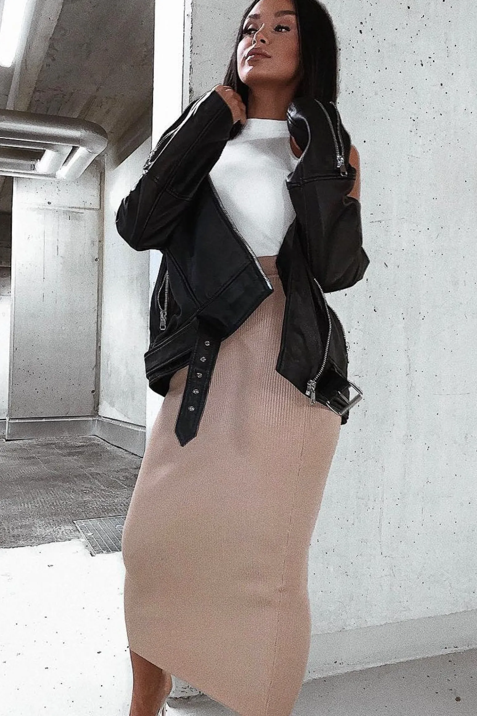 Rebellious Fashion Cream Ribbed High Neck Sleeveless Bodysuit - Electra