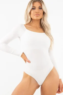 Rebellious Fashion Cream Ribbed Square Neck Bodysuit - Alysha