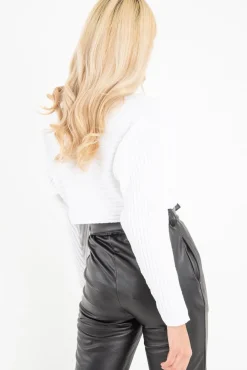 Rebellious Fashion Cream Rib Knit Roll Neck Crop Jumper - Rylan