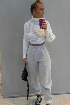 Rebellious Fashion Cream Rib Knit Roll Neck Crop Jumper - Rylan