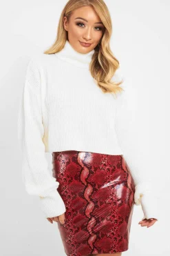 Rebellious Fashion Cream Rib Knit Roll Neck Jumper - Brinna