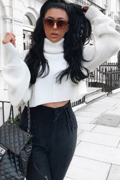 Rebellious Fashion Cream Rib Knit Roll Neck Jumper - Brinna