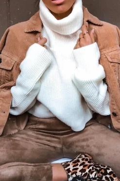 Rebellious Fashion Cream Rib Knit Roll Neck Jumper - Brinna