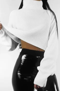 Rebellious Fashion Cream Rib Knit Roll Neck Jumper - Brinna
