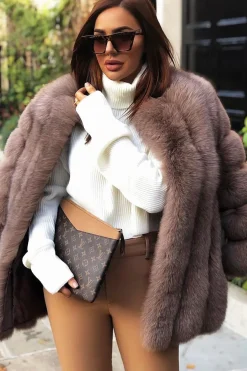 Rebellious Fashion Cream Rib Knit Roll Neck Jumper - Brinna