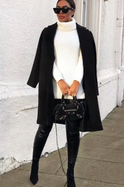 Rebellious Fashion Cream Roll Neck Mini Jumper Dress - Dariyana