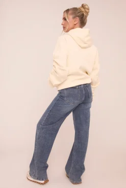 Rebellious Fashion Cream Ruched Sleeve Oversized Hoodie - Lorna