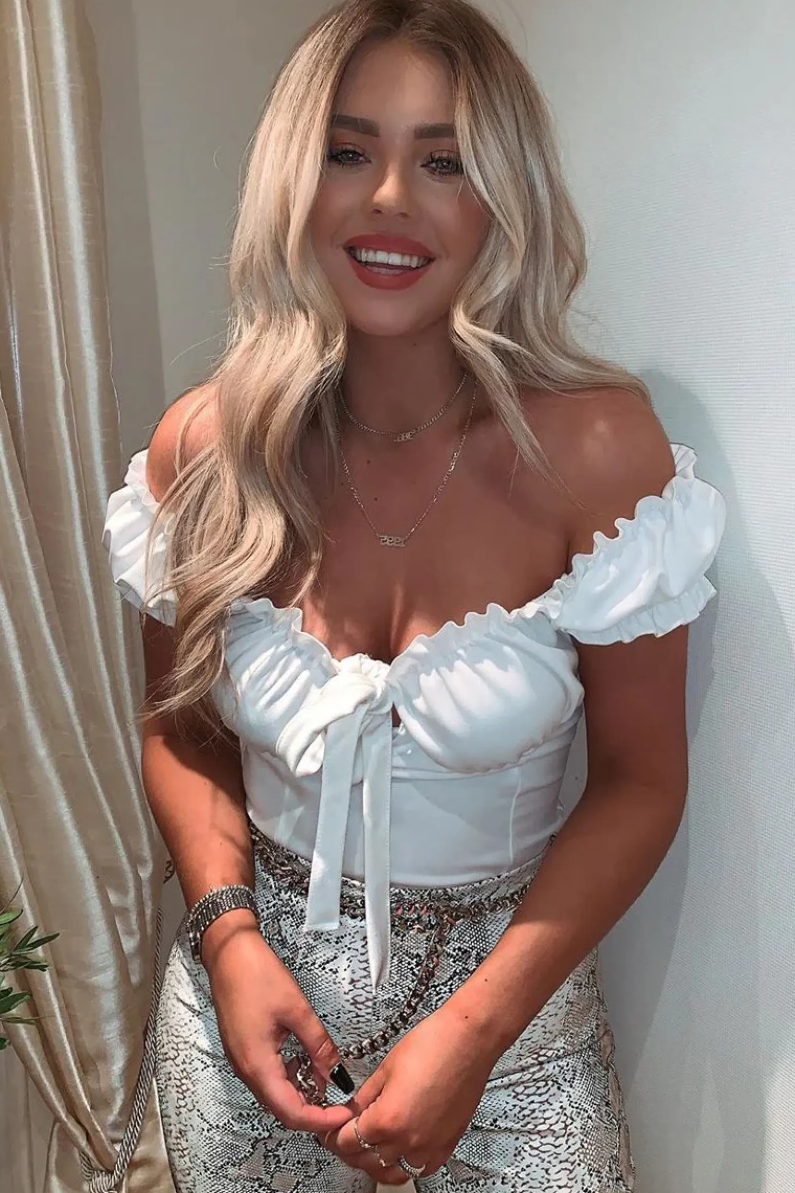 Rebellious Fashion Cream Ruffle Tie Front Bardot Crop Top - Pandora