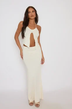 Rebellious Fashion Cream Ruffle Top and Maxi Skirt Co-ords - Alyson