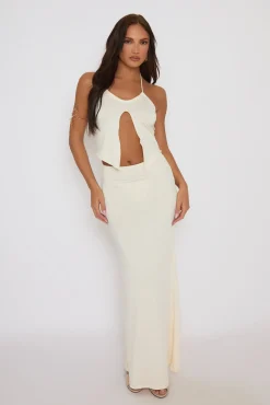 Rebellious Fashion Cream Ruffle Top and Maxi Skirt Co-ords - Alyson