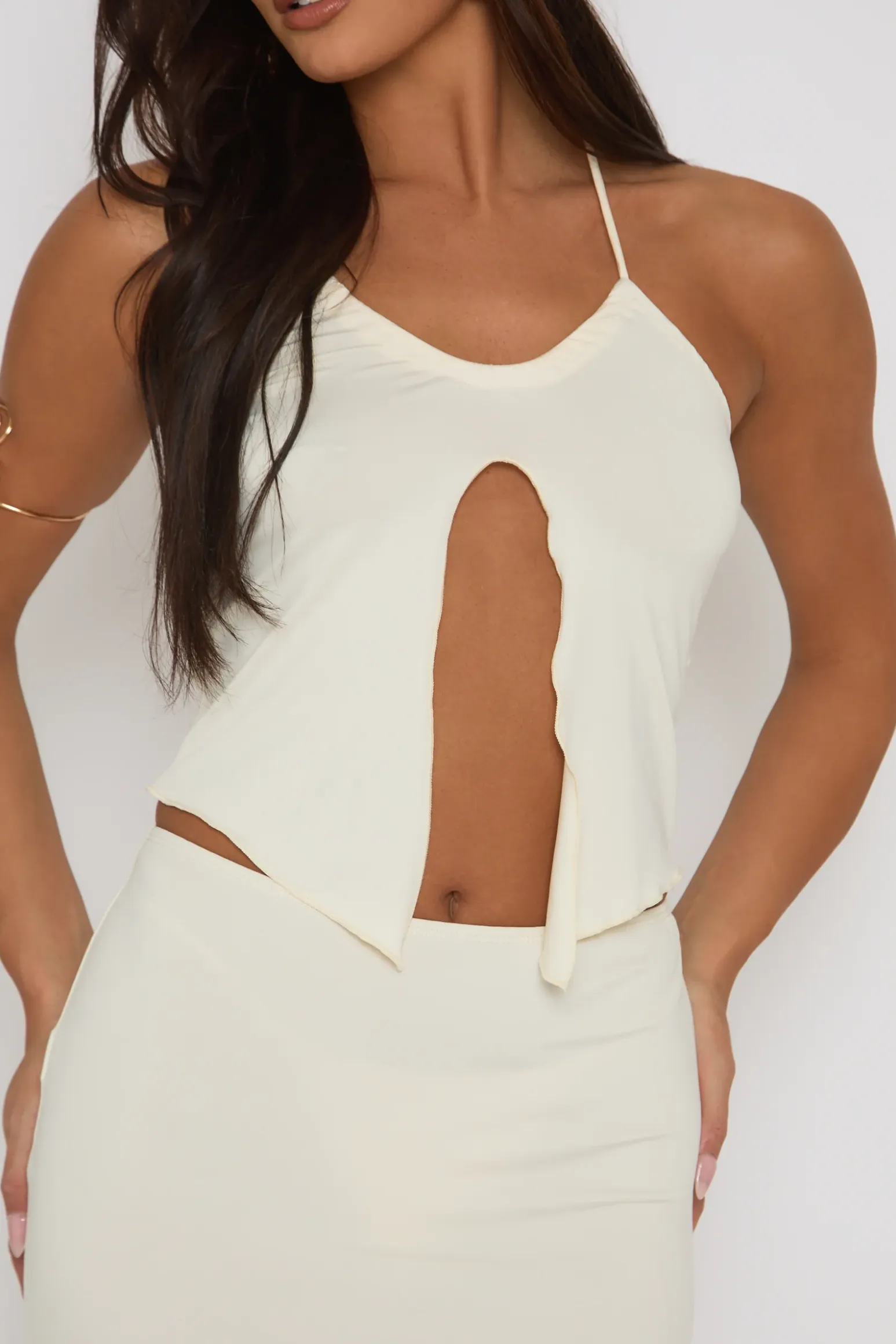 Rebellious Fashion Cream Ruffle Top and Maxi Skirt Co-ords - Alyson