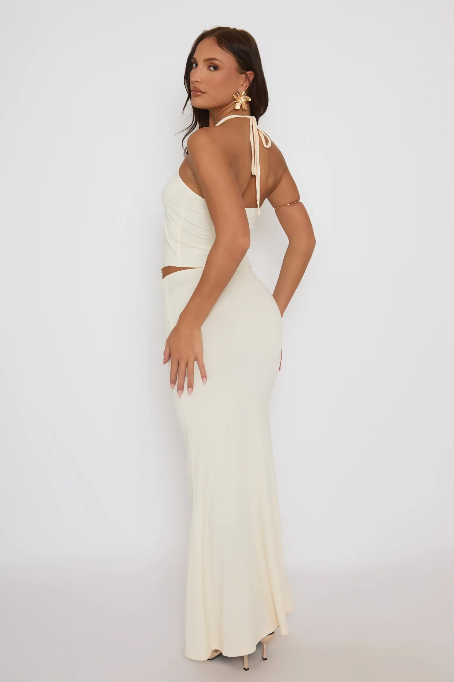 Rebellious Fashion Cream Ruffle Top and Maxi Skirt Co-ords - Alyson