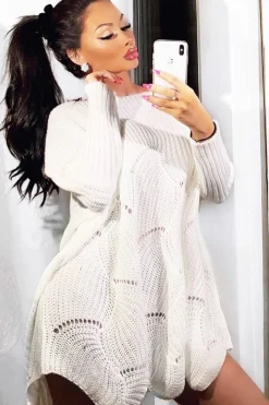 Rebellious Fashion Cream Scallop Hem Knit Jumper - Elyssa