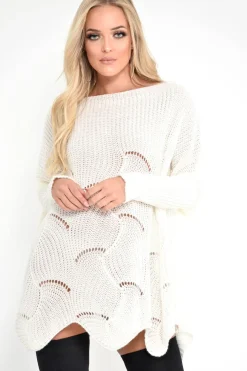 Rebellious Fashion Cream Scallop Hem Knit Jumper - Elyssa